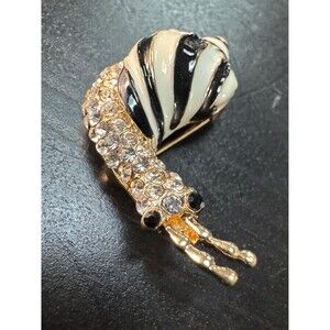 Vintage Garden Snail Black White Crystals Rhinestone Brooch Pin B56